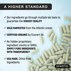 SPARTIS organic sea moss packaging emphasizes EcoCert certified ingredients