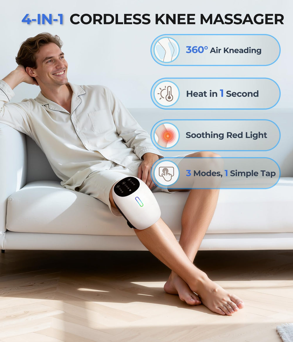 SPATOES massager showing instant heat and red light on the knee