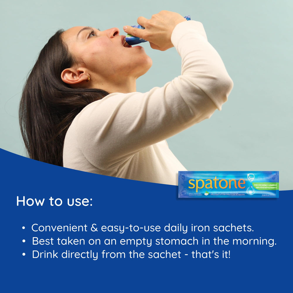 Spatone liquid iron being poured into a glass.