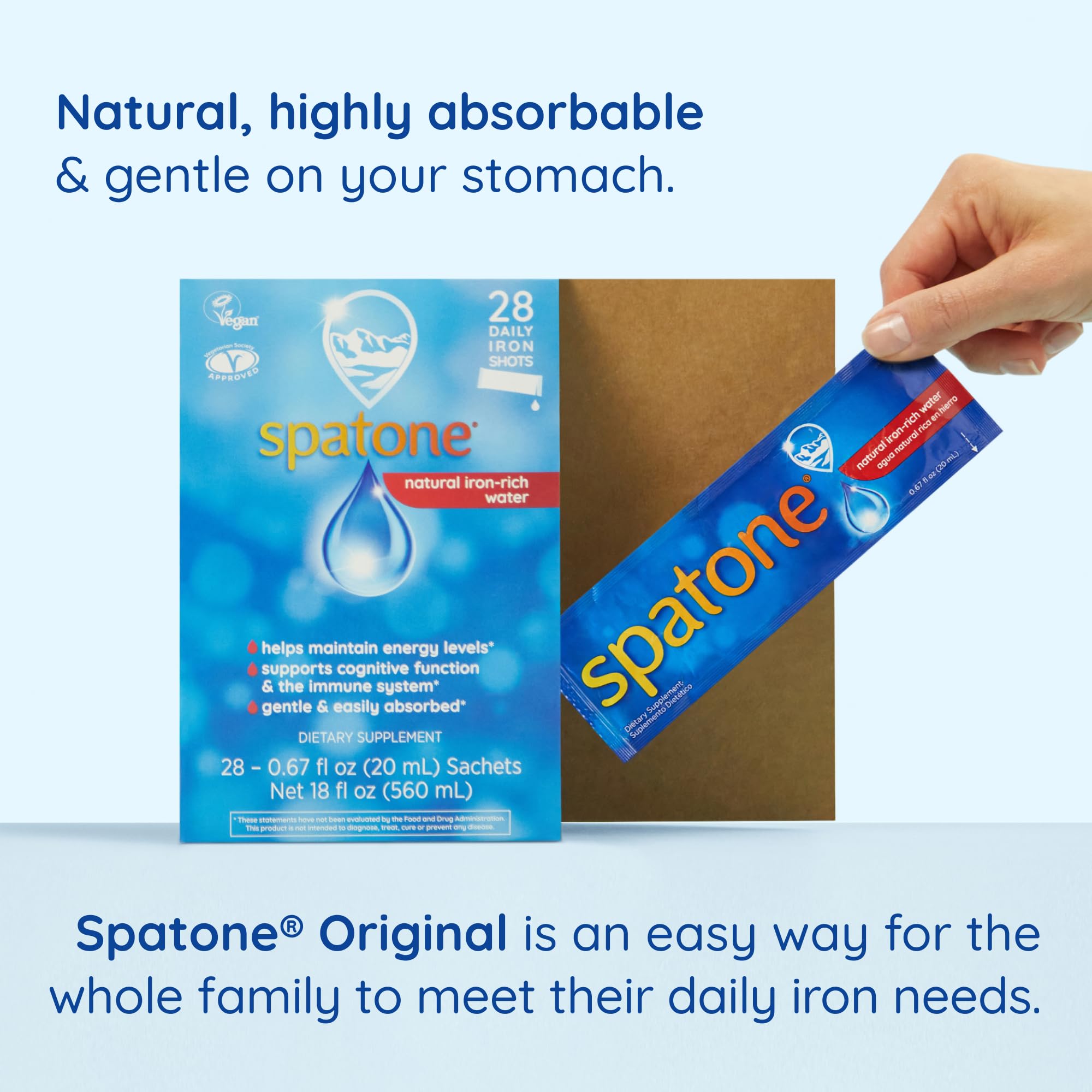 Spatone pregnancy-friendly symbol with woman implies suitability during pregnancy