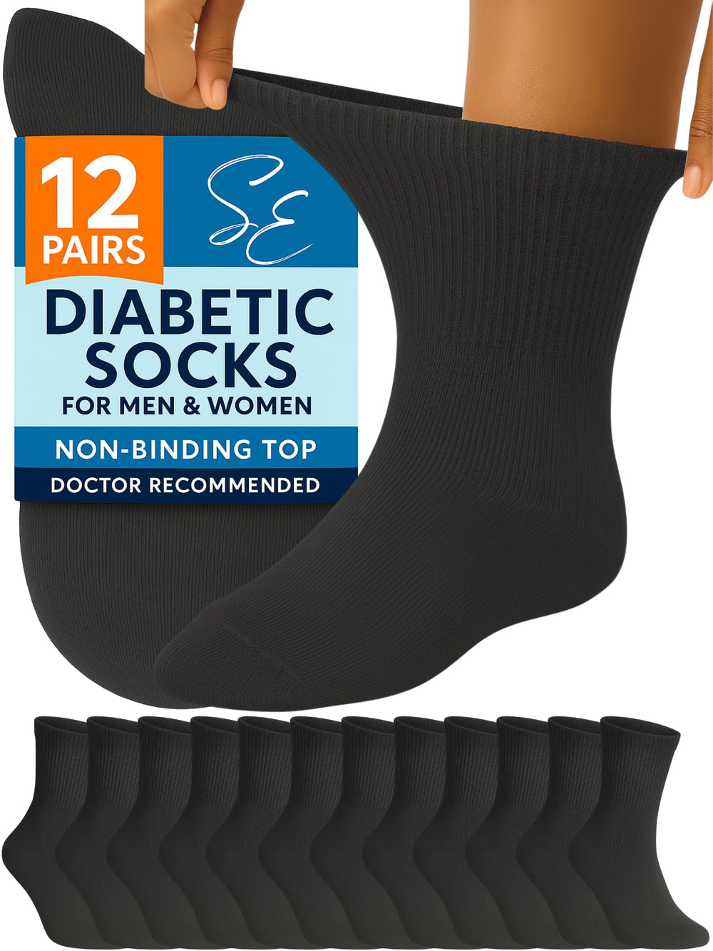 Special Essentials diabetic sock with non-binding wide top for comfortable all-day wear.