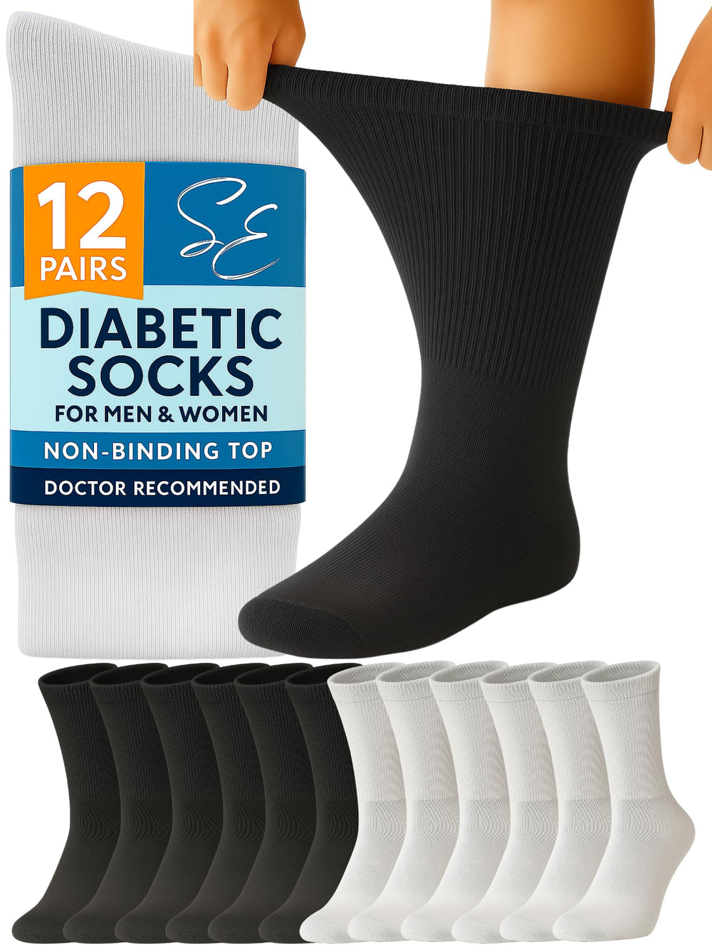 Special Essentials diabetic socks bundle front view with non-binding cuffs