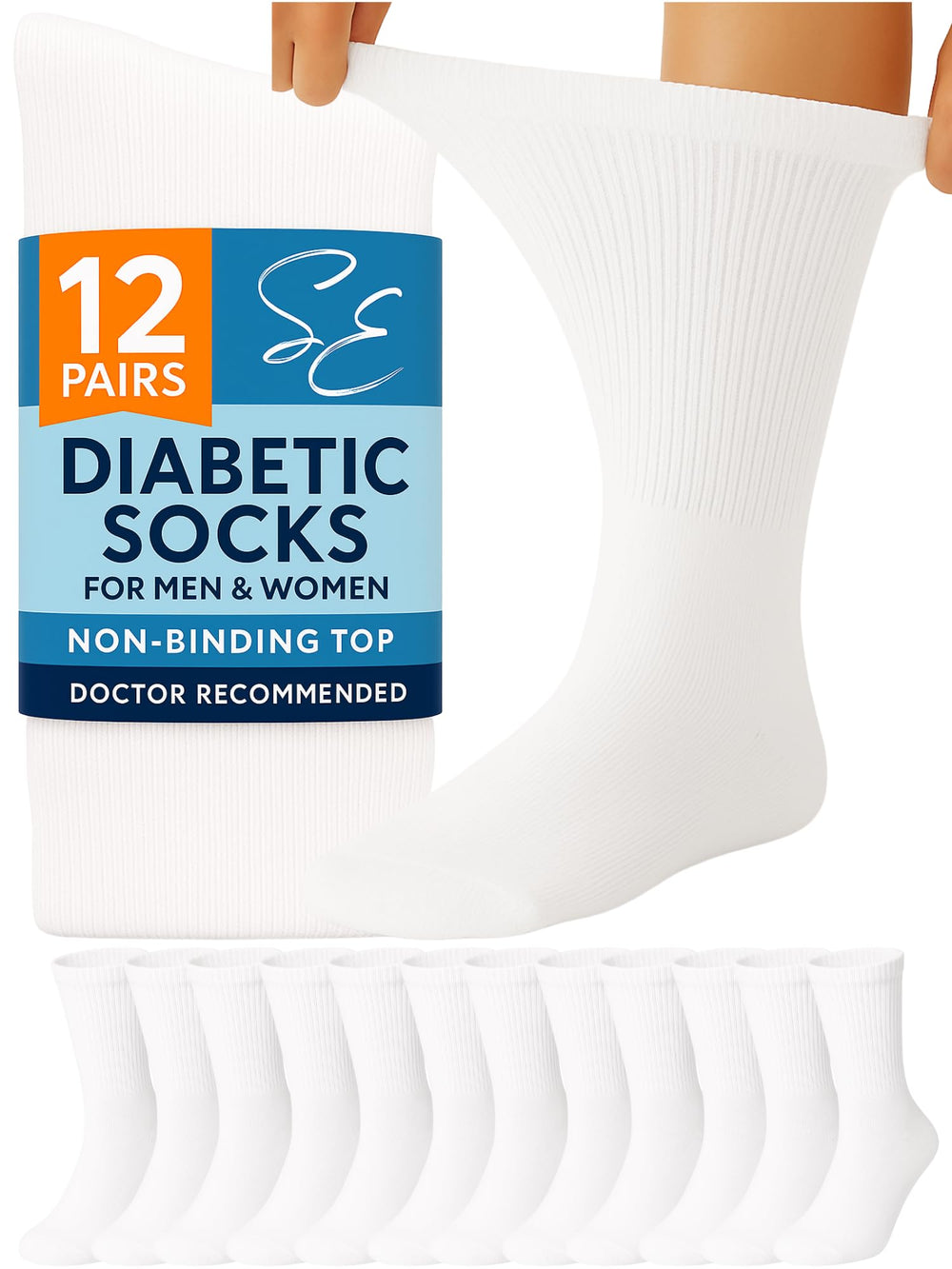 Special Essentials diabetic socks crew-length white pack for men and women
