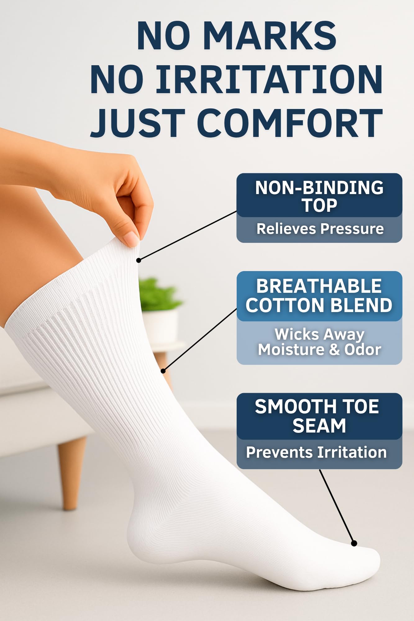 Special Essentials diabetic socks crew length with breathable cotton for all-day comfort.