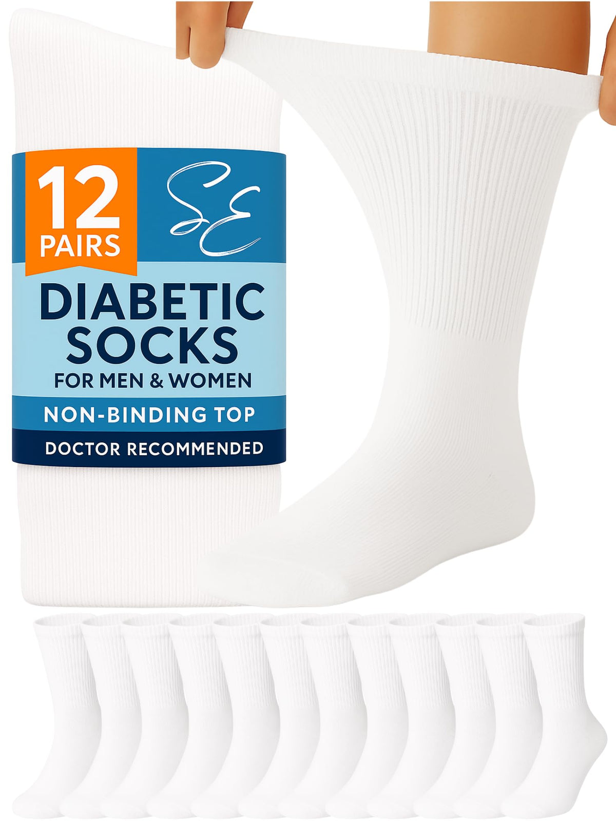 Special Essentials diabetic socks crew white pack 12 pairs offer comfortable non-binding wear