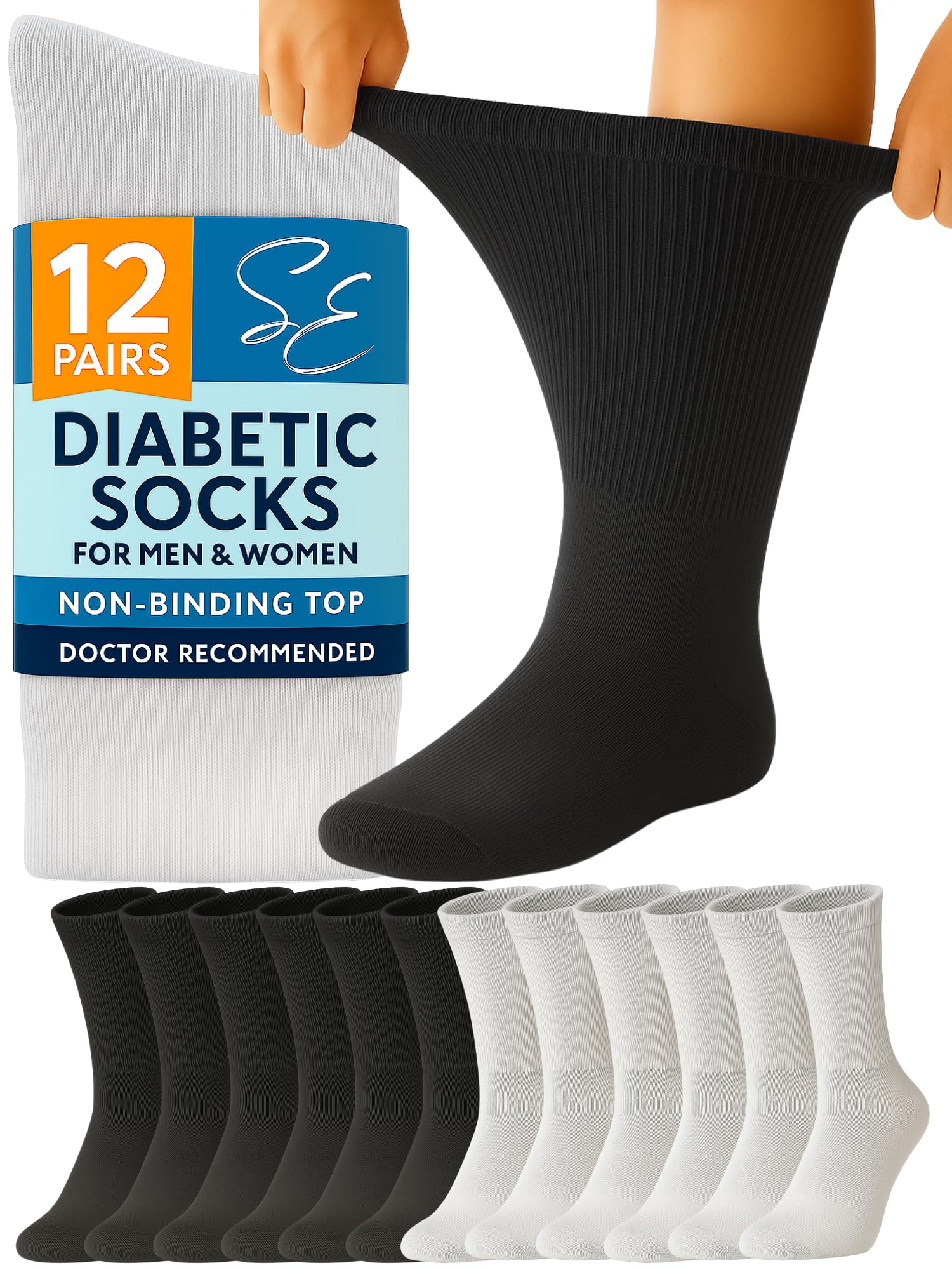 Special Essentials diabetic socks with loose-top crew for comfortable wear.