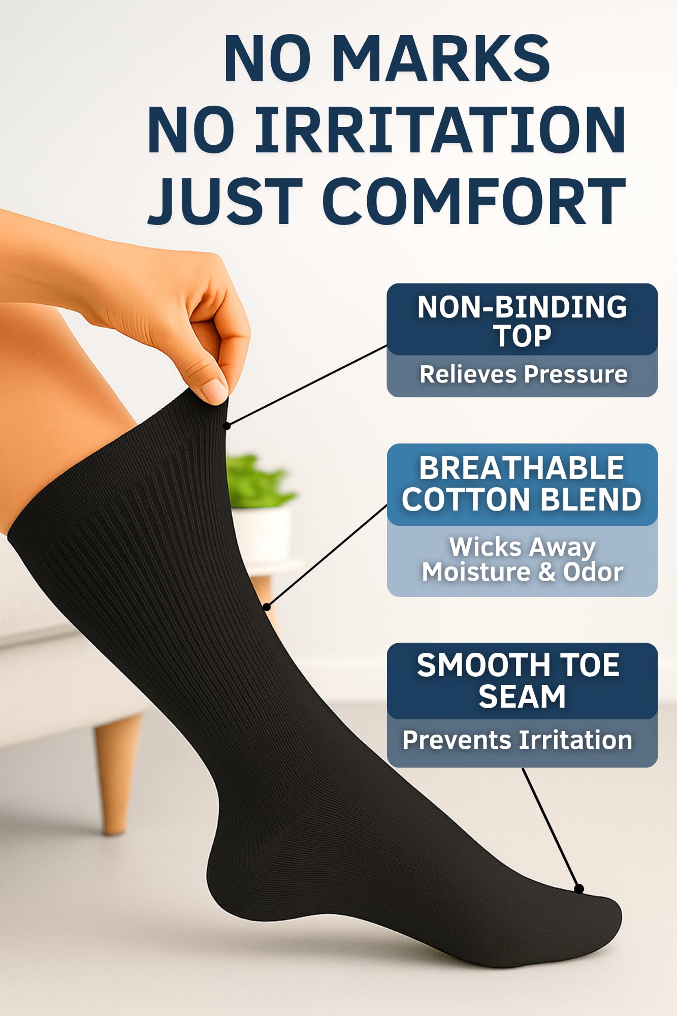Special Essentials non-binding design supports circulation without squeezing.