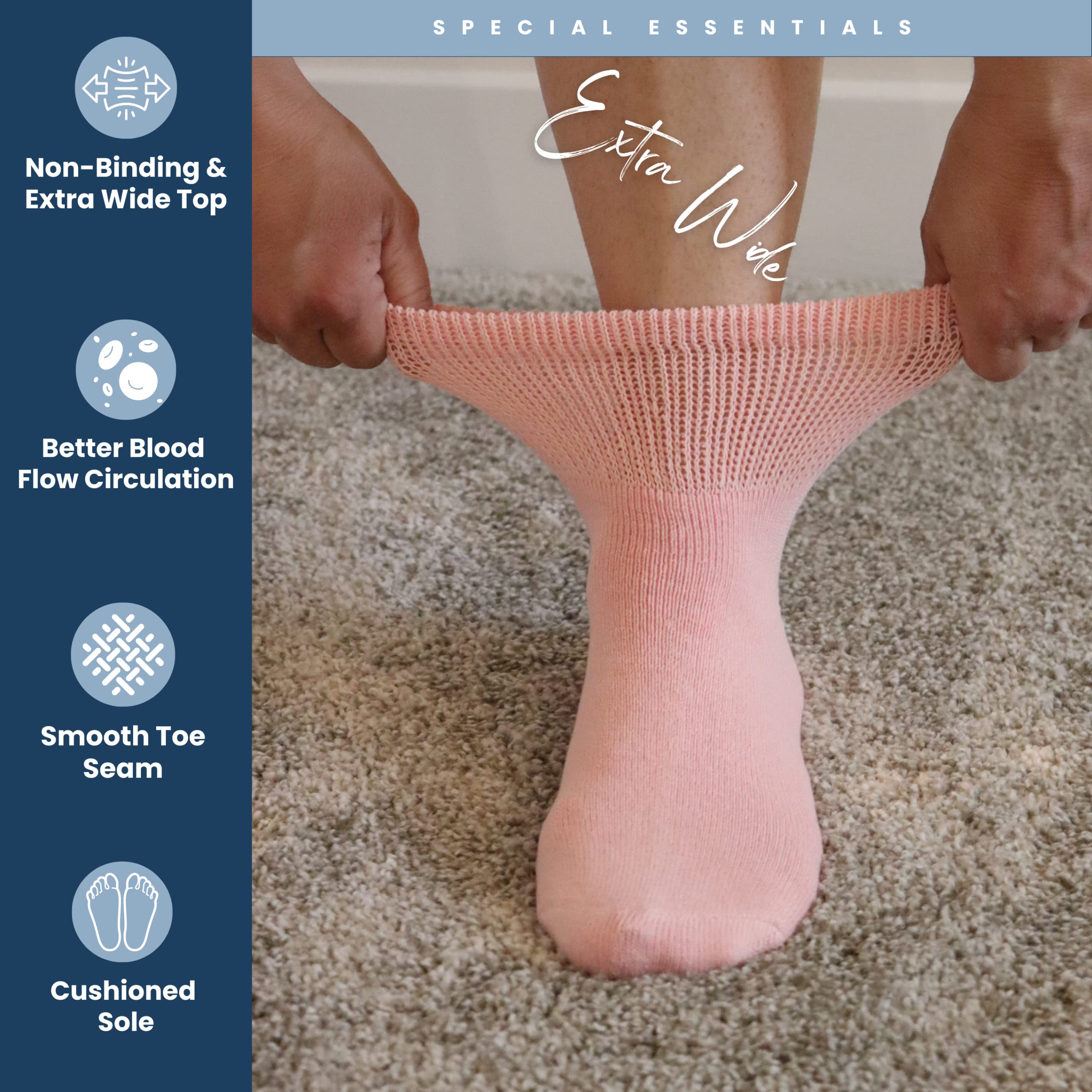 Special Essentials soft moisture-wicking cotton ankle socks keep feet dry and comfortable.