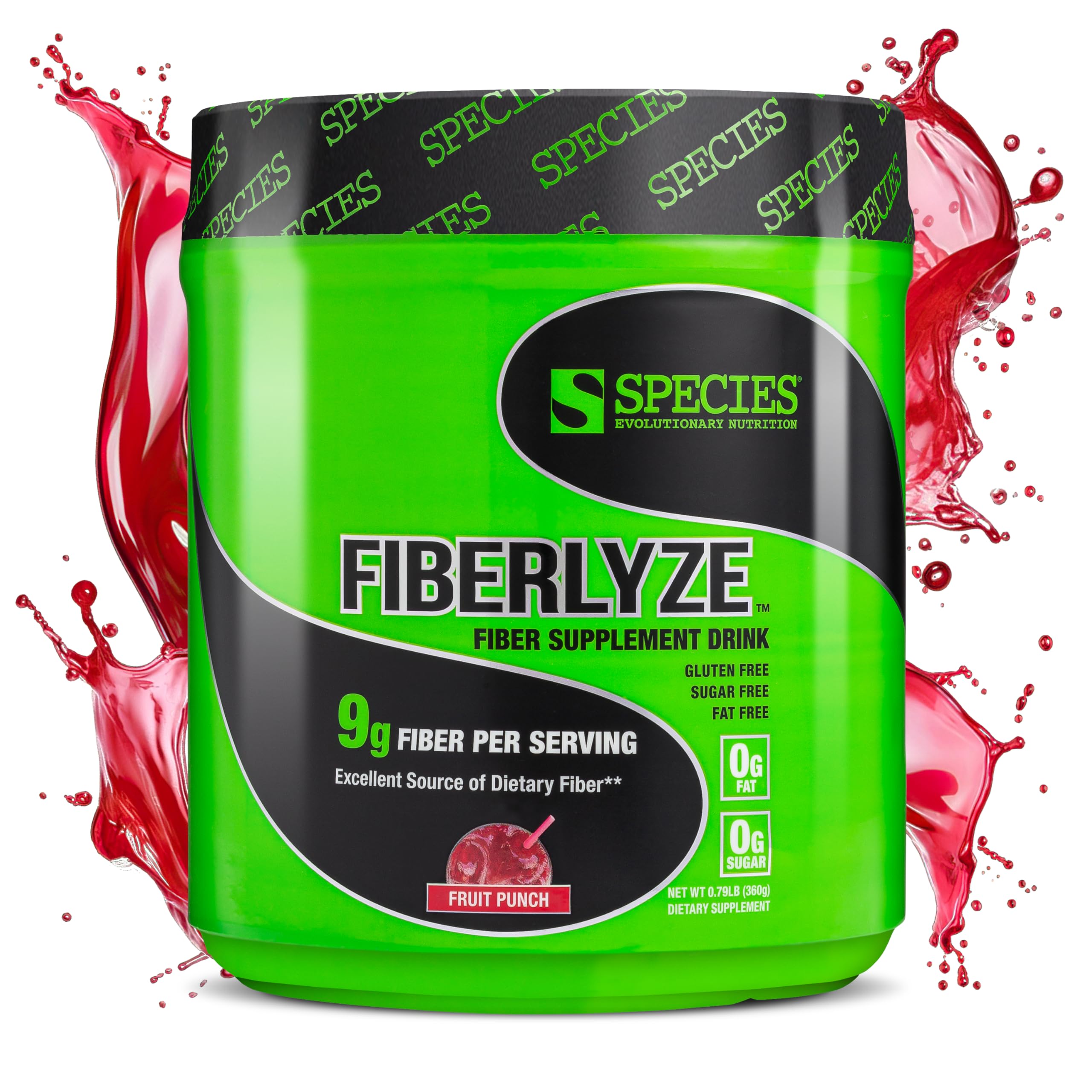 Species Nutrition Fiberlyze fruit punch bottle being poured for easy daily fiber support.