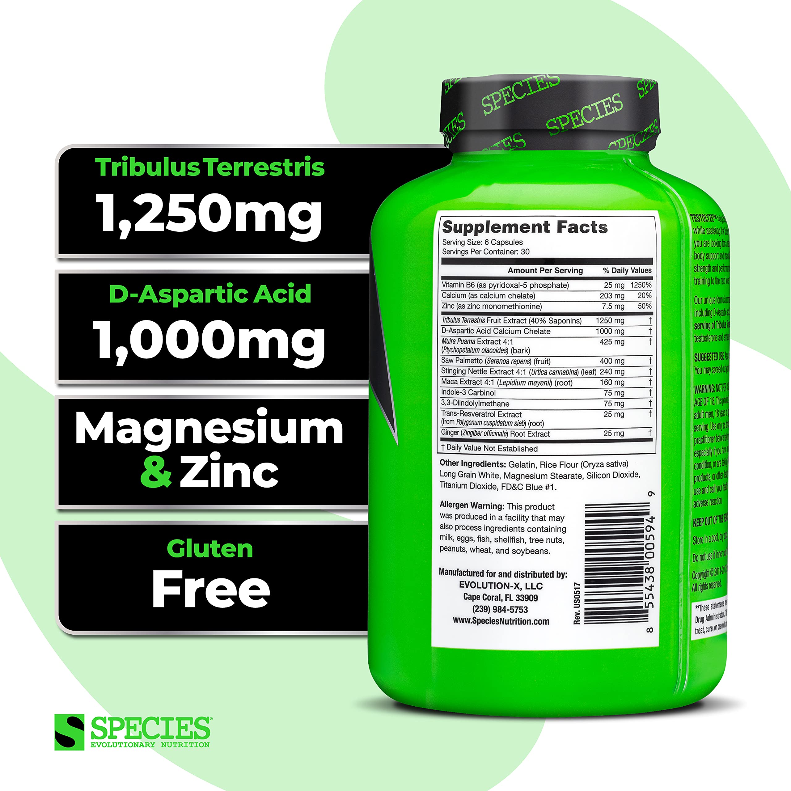 Species Nutrition Testolyze capsules poured for easy daily dosing.