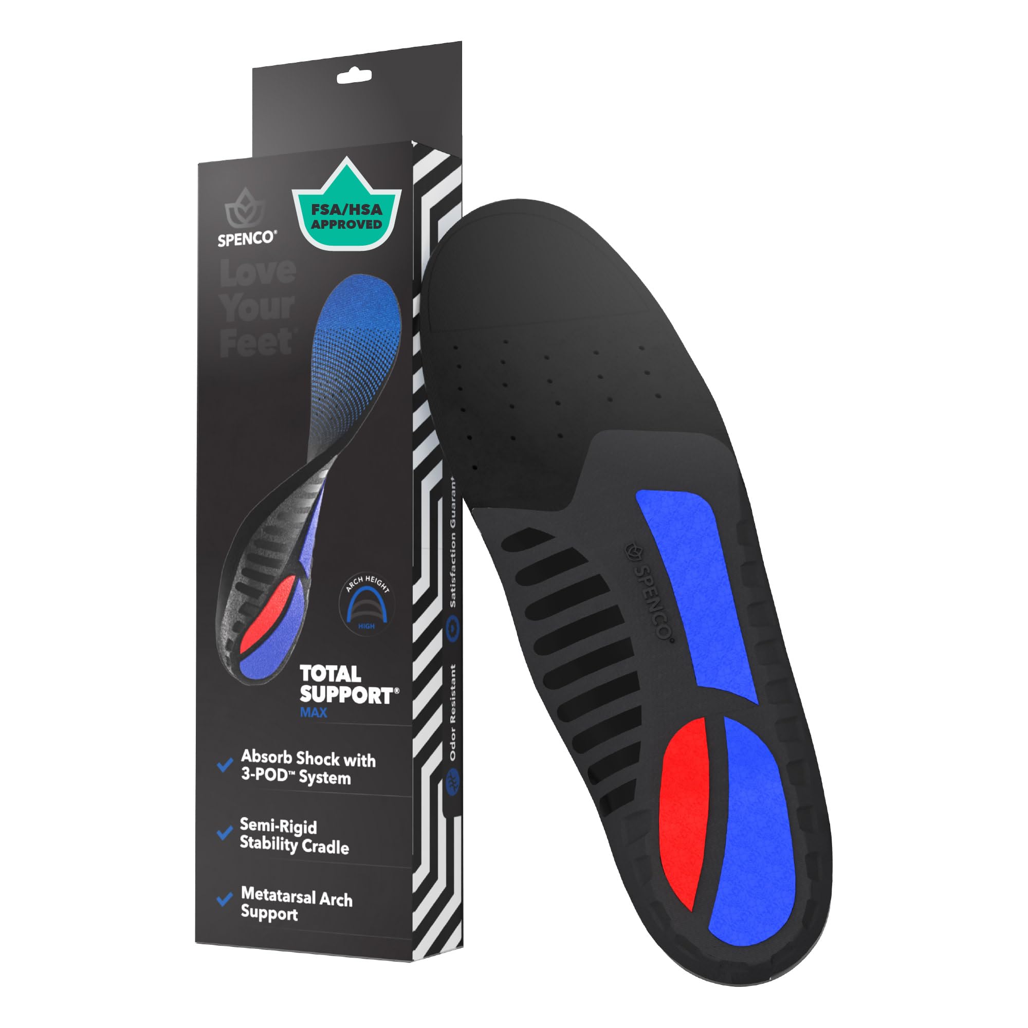 Spenco Total Support Max insoles provide arch support for stability during workouts.