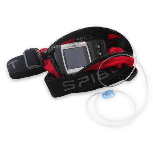 SPIbelt Diabetic Belt pass-through hole keeps tubing neatly fed behind the pouch.