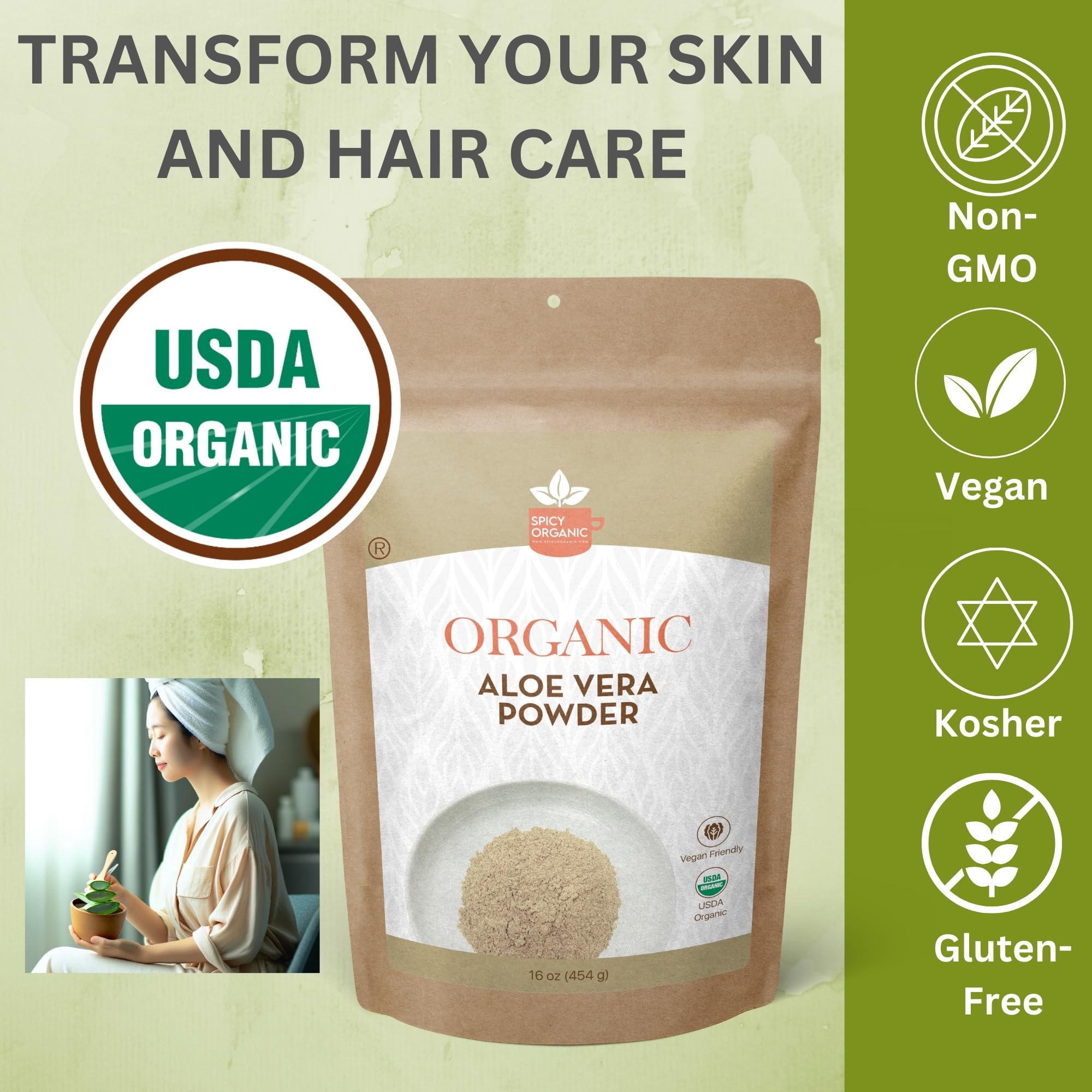 SPICY ORGANIC Aloe Vera Powder dissolving in water to create a creamy paste for skin.