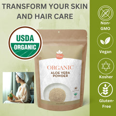 SPICY ORGANIC Aloe Vera Powder dissolving in water to create a creamy paste for skin.