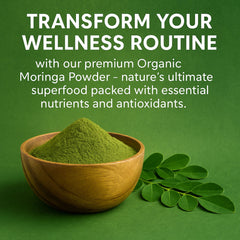 SPICY ORGANIC Moringa powder smoothie in glass highlights vibrant green nutrition.