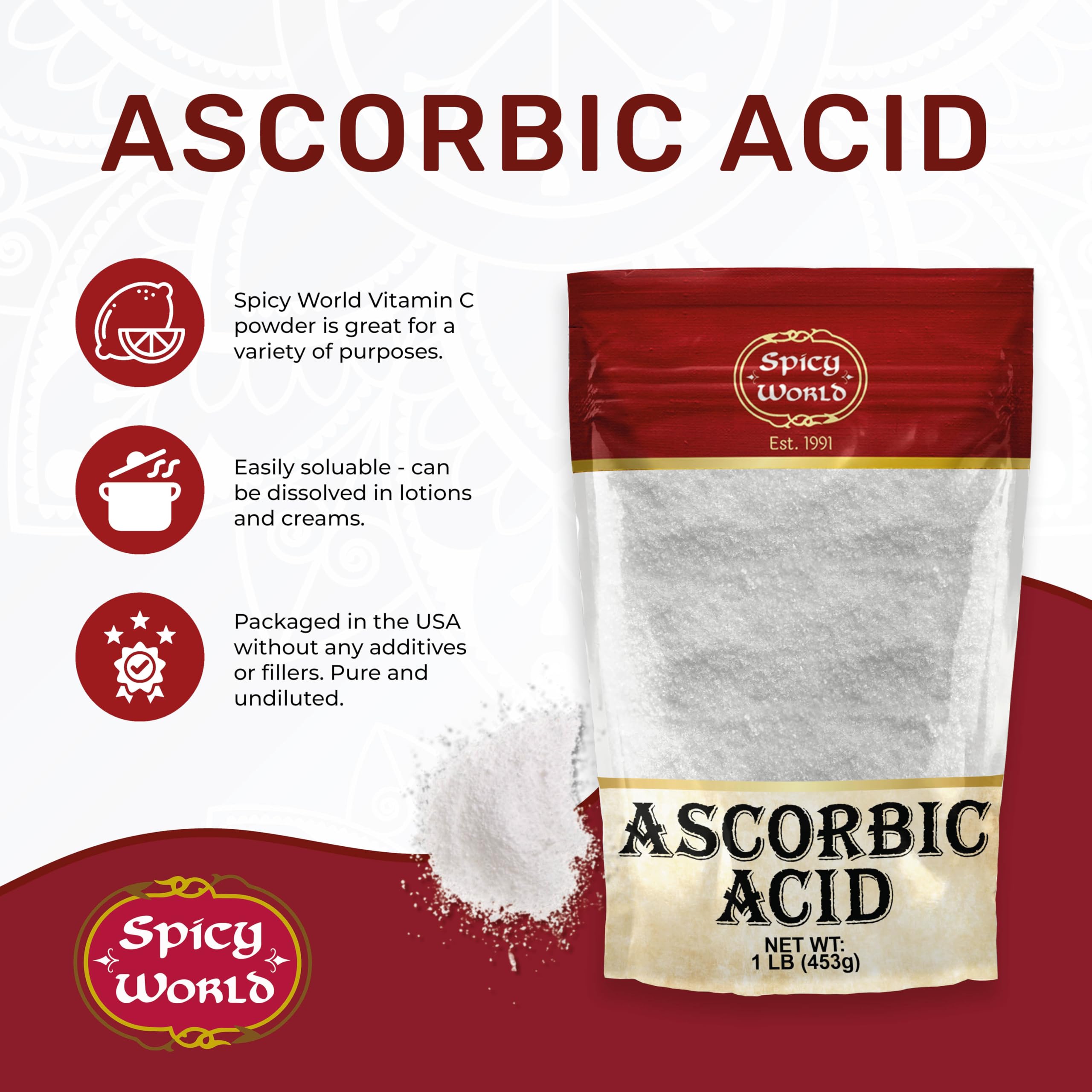 Spicy World ascorbic acid powder used for canning fruit preserves