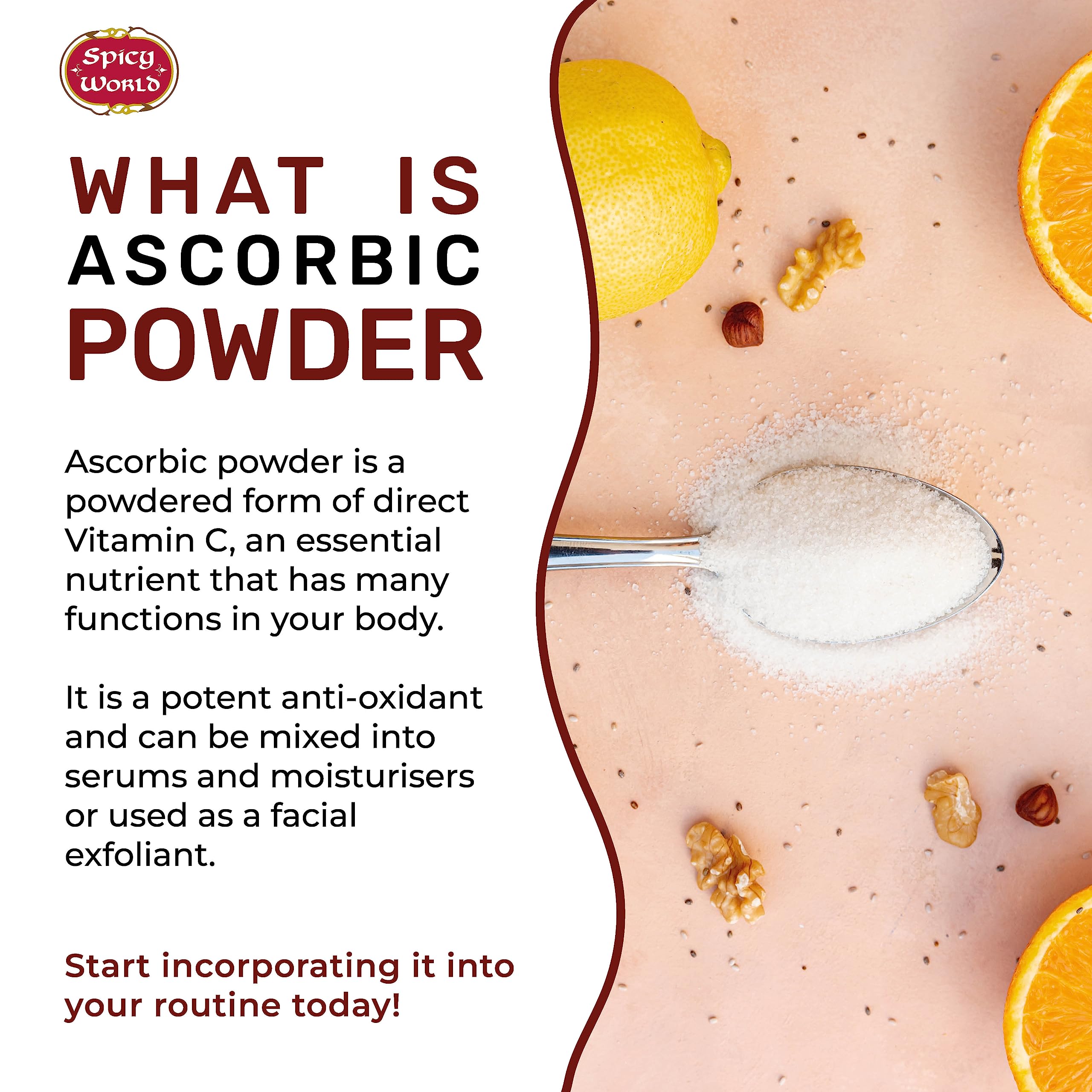 Spicy World ascorbic acid powder dissolving in water for easy use
