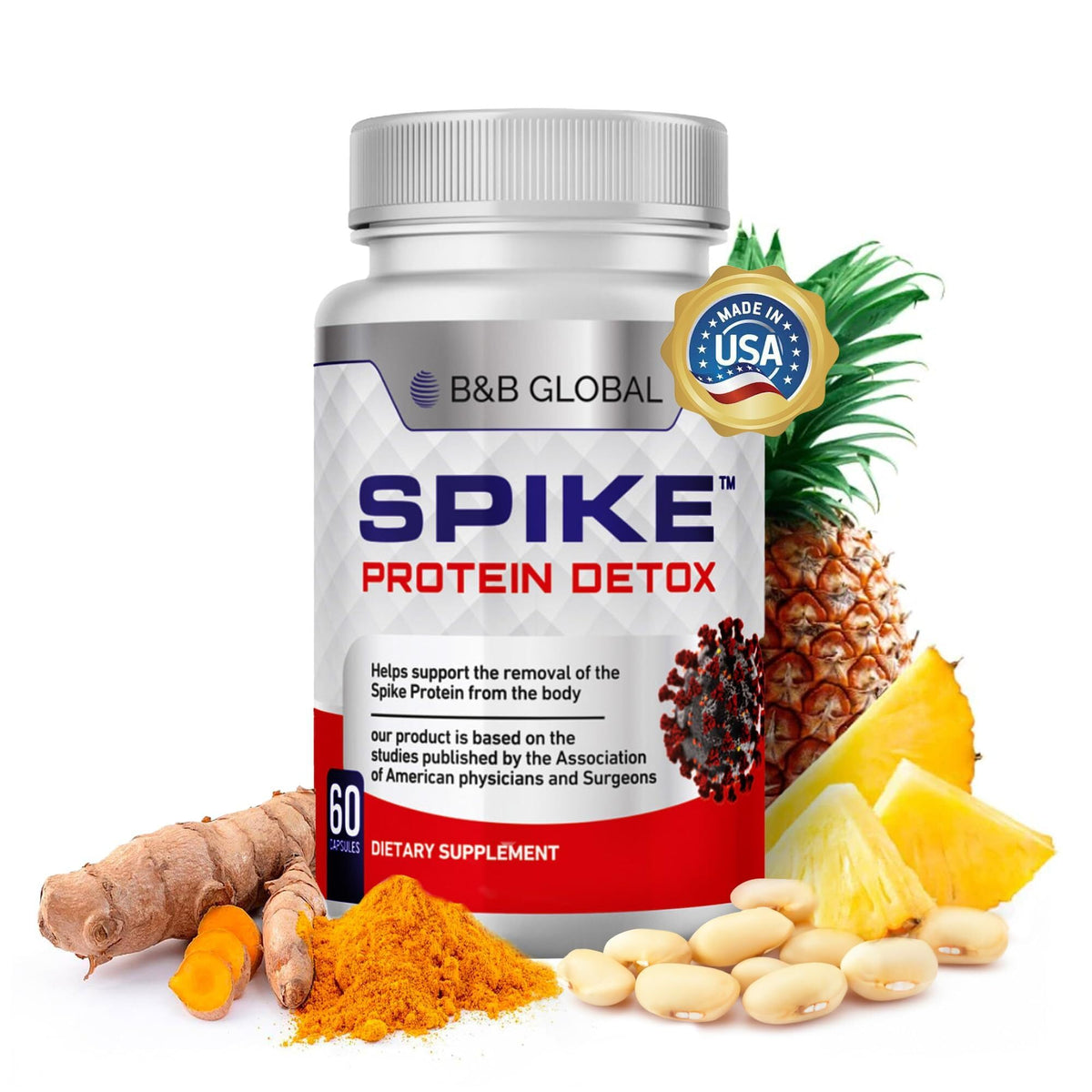 Spike Protein Detox bottle front view showing 60 capsules for daily support.