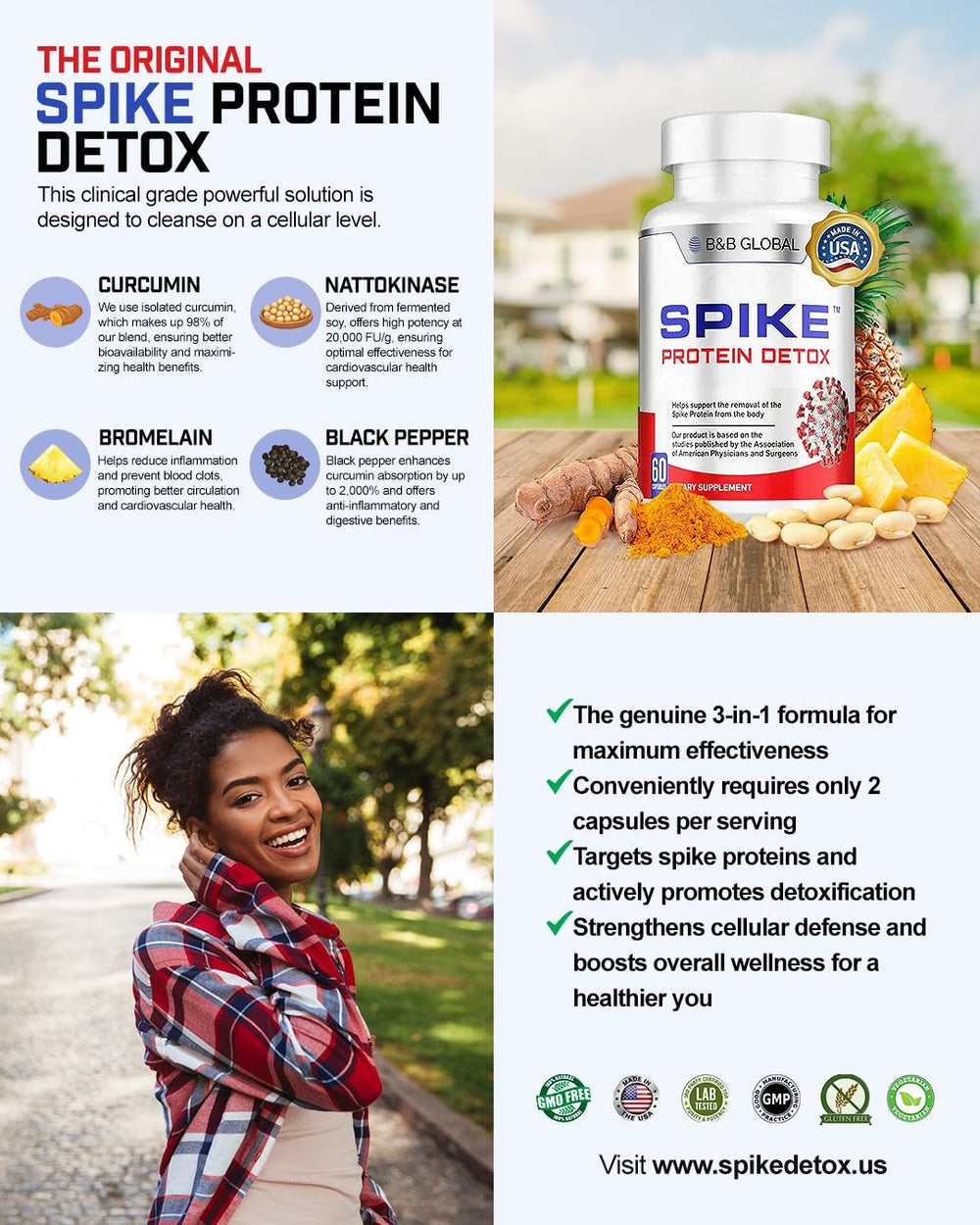 Spike Protein Detox daily-regimen-two-capsules visual suggests a simple 30-day plan.