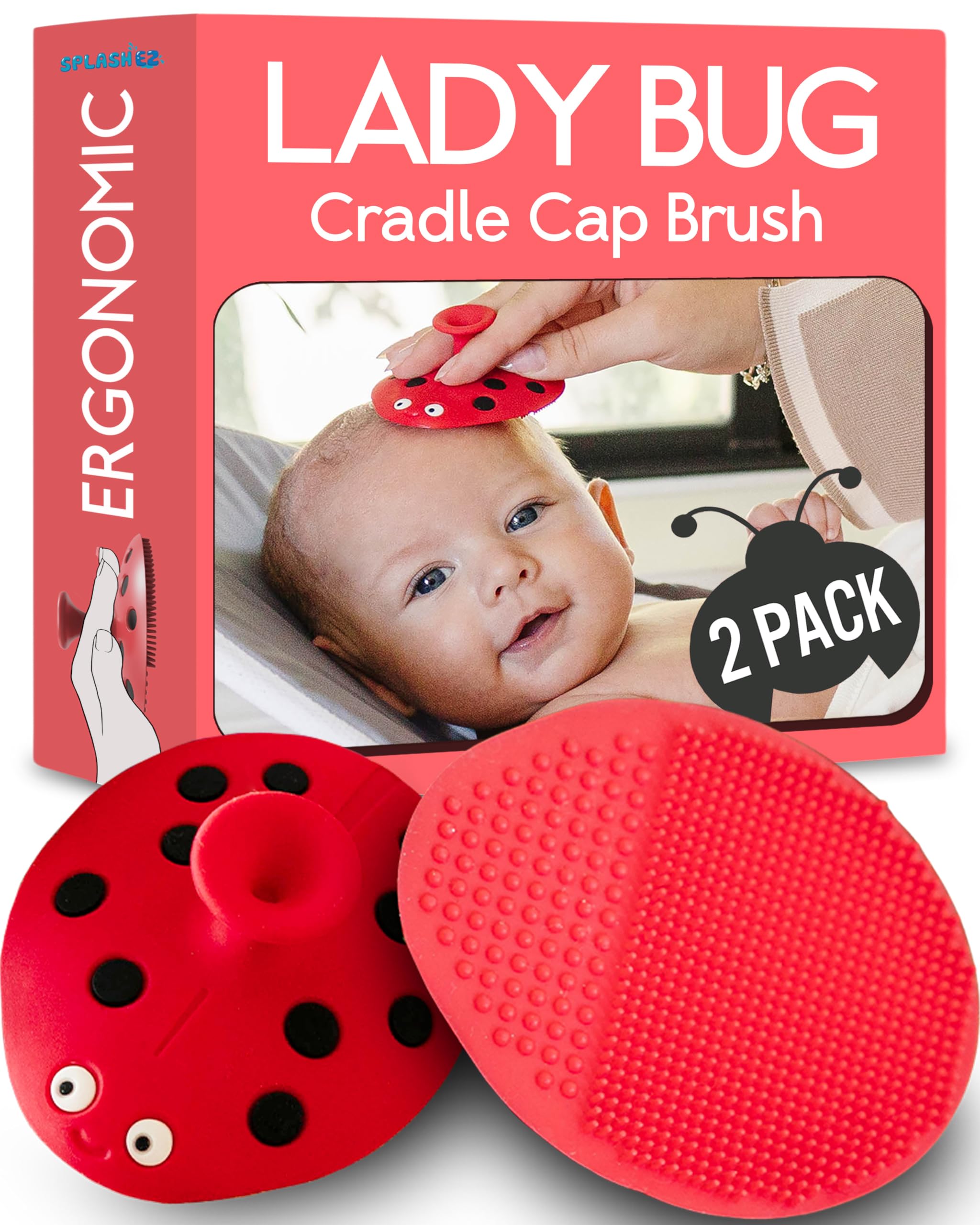 SplashEZ cradle cap brush with ladybug design for gentle scalp care
