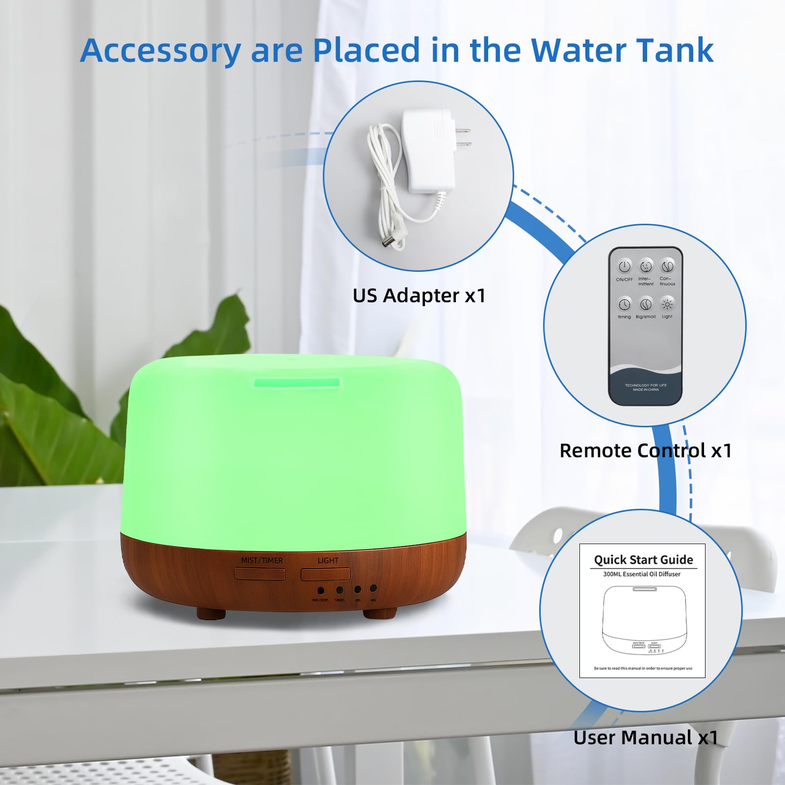 Easy-to-clean SPLITSKY diffuser with removable water tank.