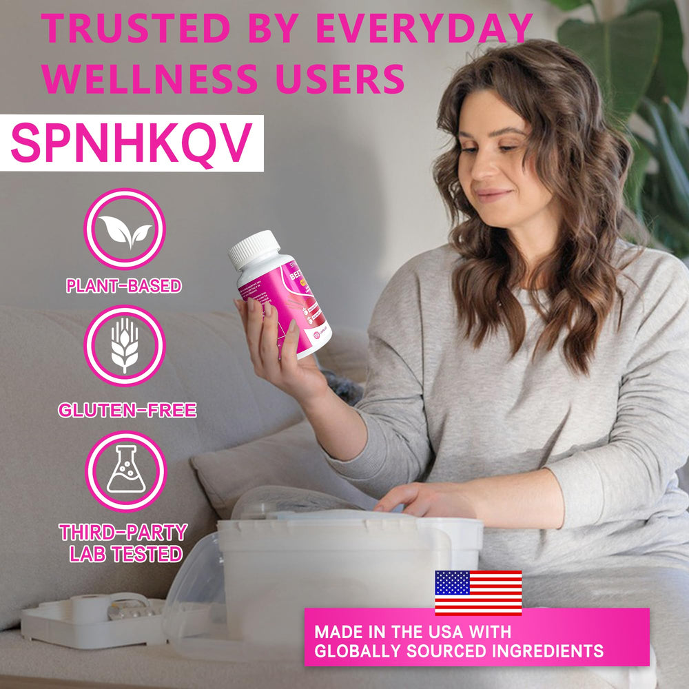 SPNHKOV GMP-certified facility seal with beetroot capsules in the background.
