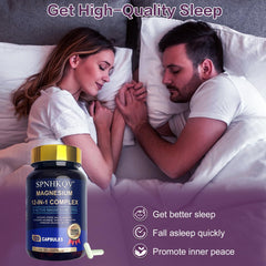 SPNHKOV Magnesium 12-in-1 bottle label highlighting high-absorption formula for muscle and sleep