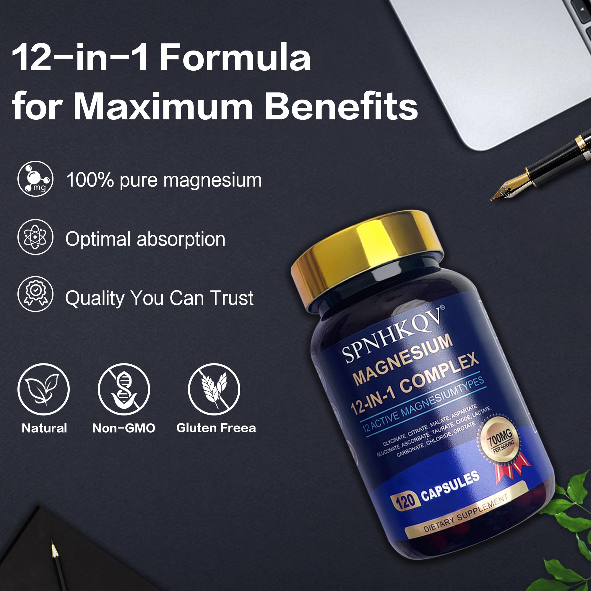 SPNHKOV Magnesium 12-in-1 eco-friendly packaging highlighting vegan promise