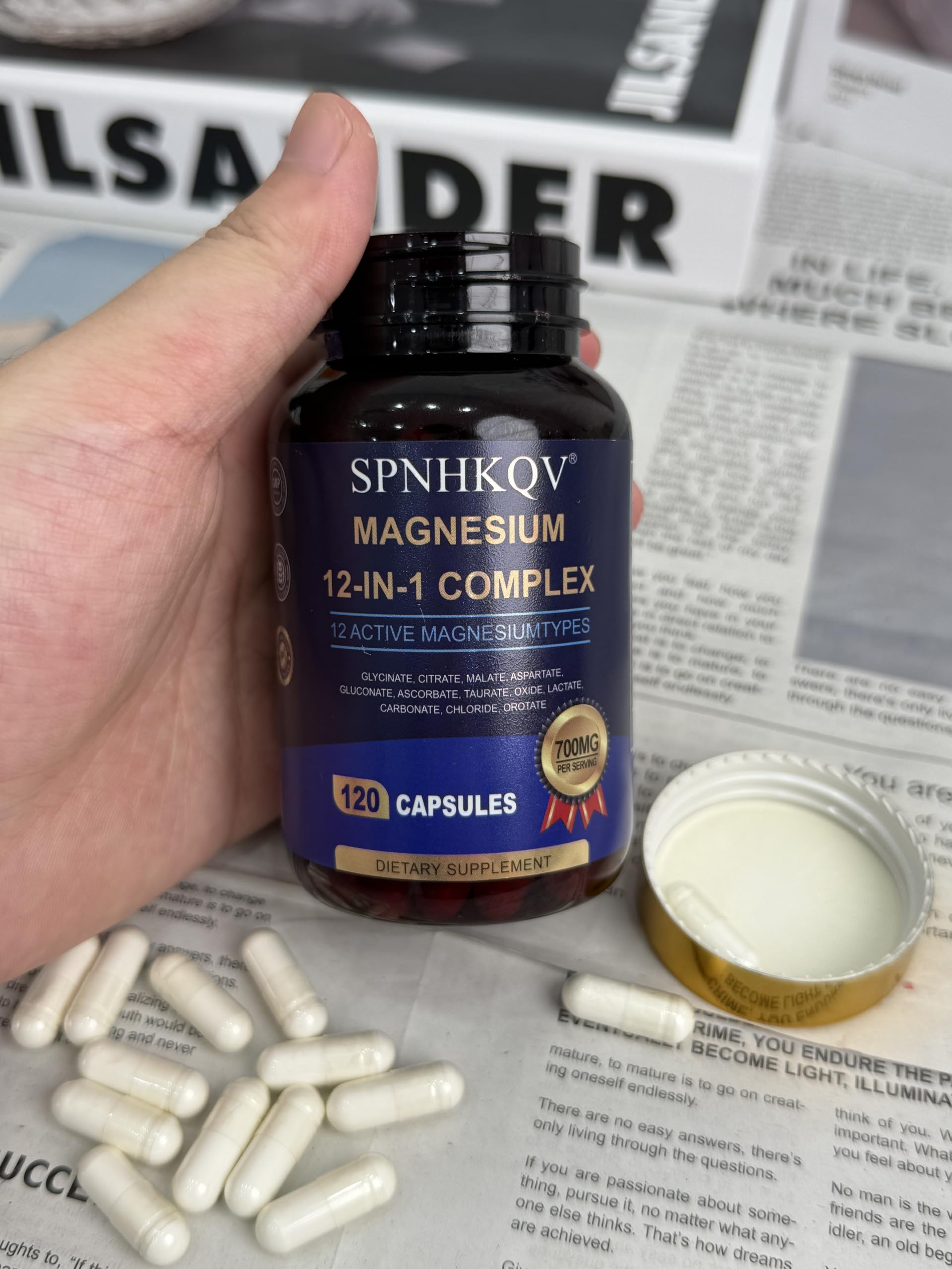 SPNHKOV Magnesium 12-in-1 ingredients panel emphasizing 12 magnesium forms