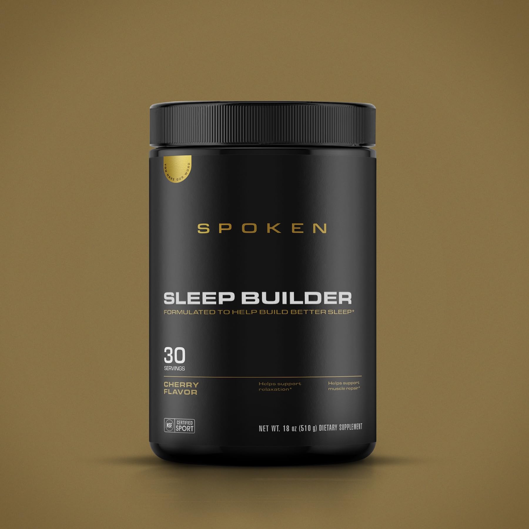 Spoken Nutrition Sleep Builder pouring powder into glass highlighting cherry flavor.