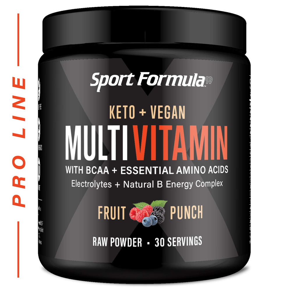 Sport Formula 99 multivitamin powder bottle supports daily nutrition with a clean label.