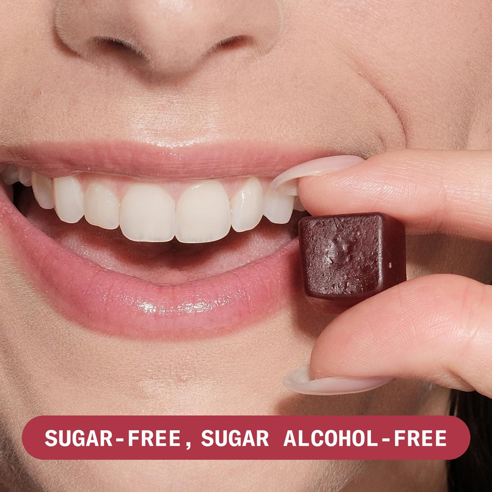 Nutrition facts panel shows 0 g sugar and 5 calories per gummy.