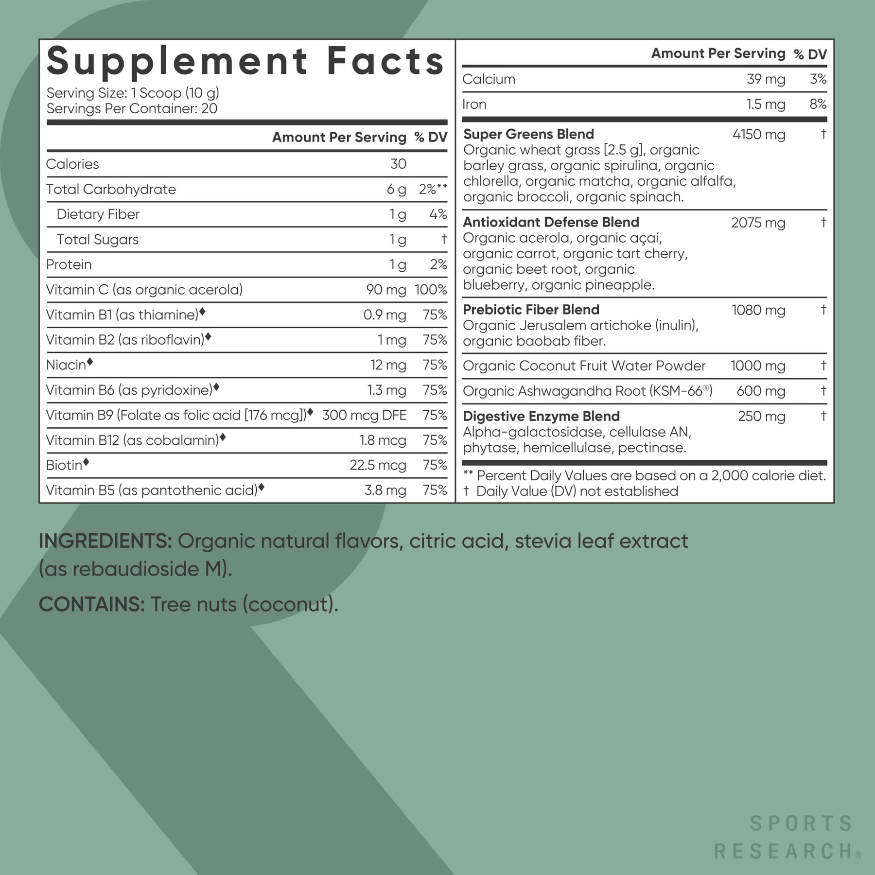 Sports Research ashwagandha adaptogens in greens powder for balanced routine