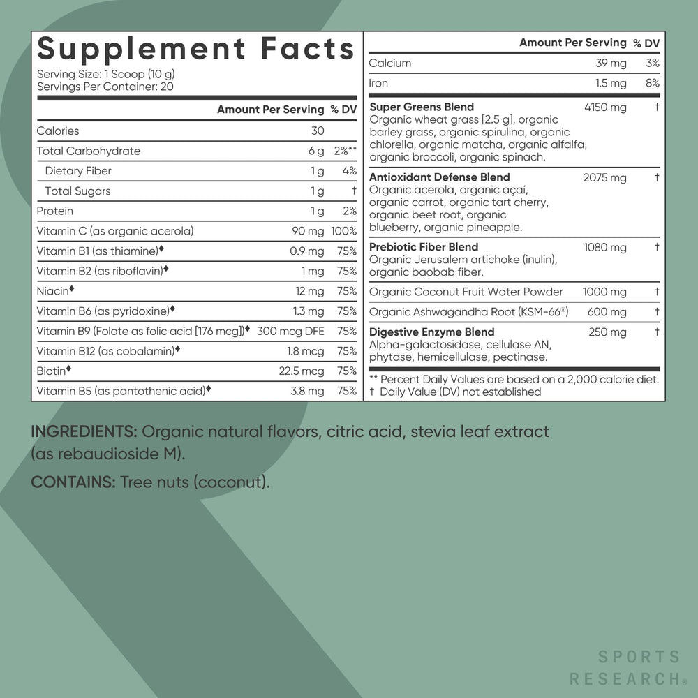 Sports Research ashwagandha adaptogens in greens powder for balanced routine