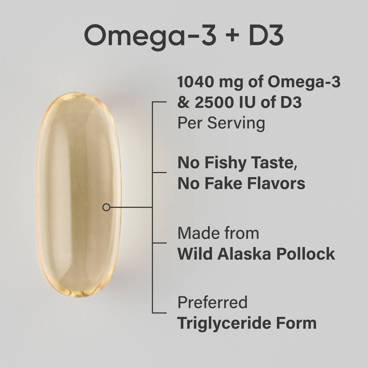 Sports Research Alaskan Omega-3 softgels closeup highlighting triglyceride form and ease of swallowing.