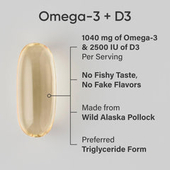 Sports Research Alaskan Omega-3 softgels closeup highlighting triglyceride form and ease of swallowing.