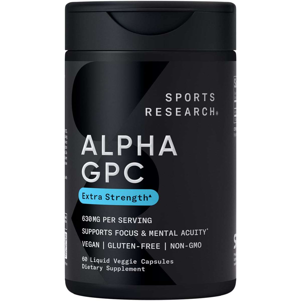 Sports Research Alpha GPC 630mg bottle front promoting cognitive clarity during study