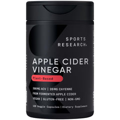 Sports Research Apple Cider Vinegar with Cayenne bottle showing organic blend for daily wellness