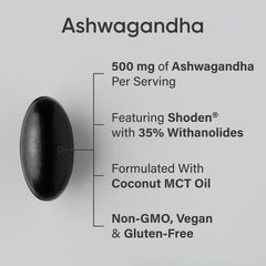 Sports Research Ashwagandha softgels label close-up highlighting Shoden extract quality