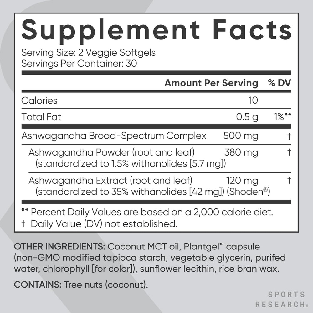 Sports Research Ashwagandha softgels vegan-friendly-icon signaling plant-based wellness support
