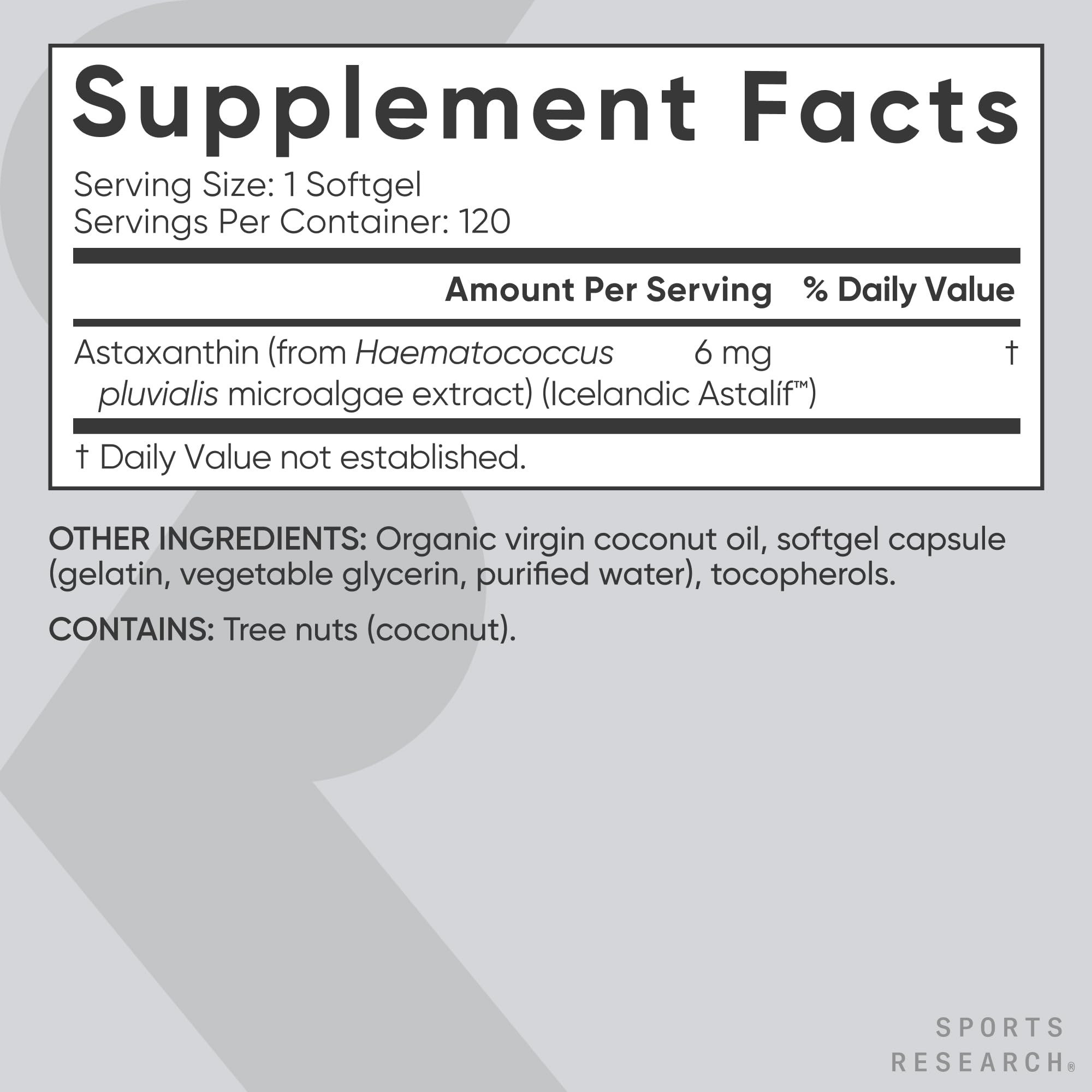 Sports Research astaxanthin coconut oil coating close-up suggests smooth texture and better absorption.