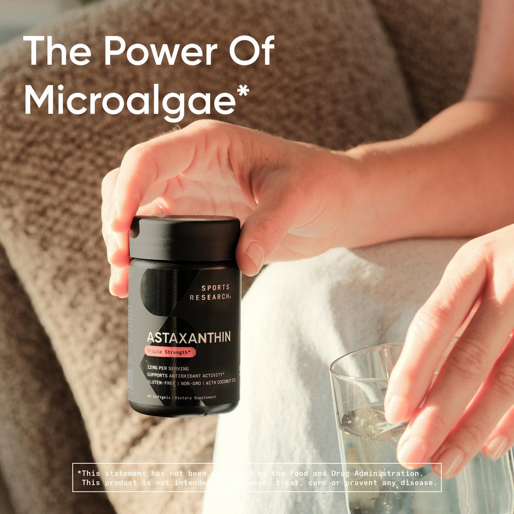 Sports Research Astaxanthin USA-made bottle signaling trusted manufacturing