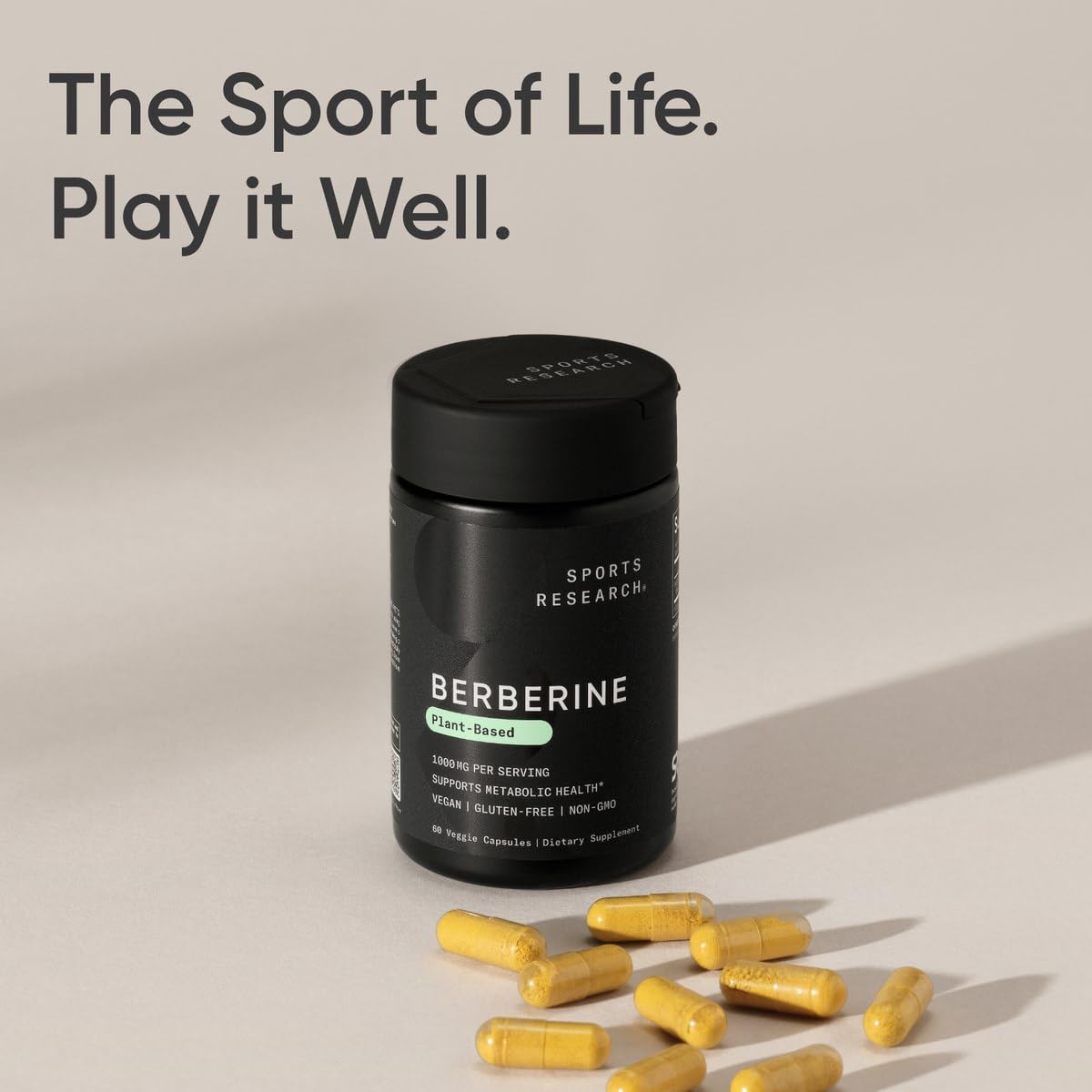 Stacked Sports Research Berberine bottles in a workout space.