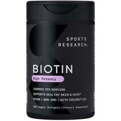 Sports Research Biotin 2,500mcg bottle for daily hair and skin support