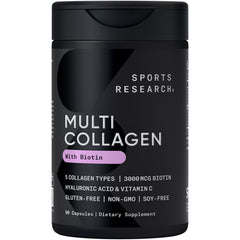 Sports Research Biotin-Infused Collagen bottle shown for daily beauty routine benefits
