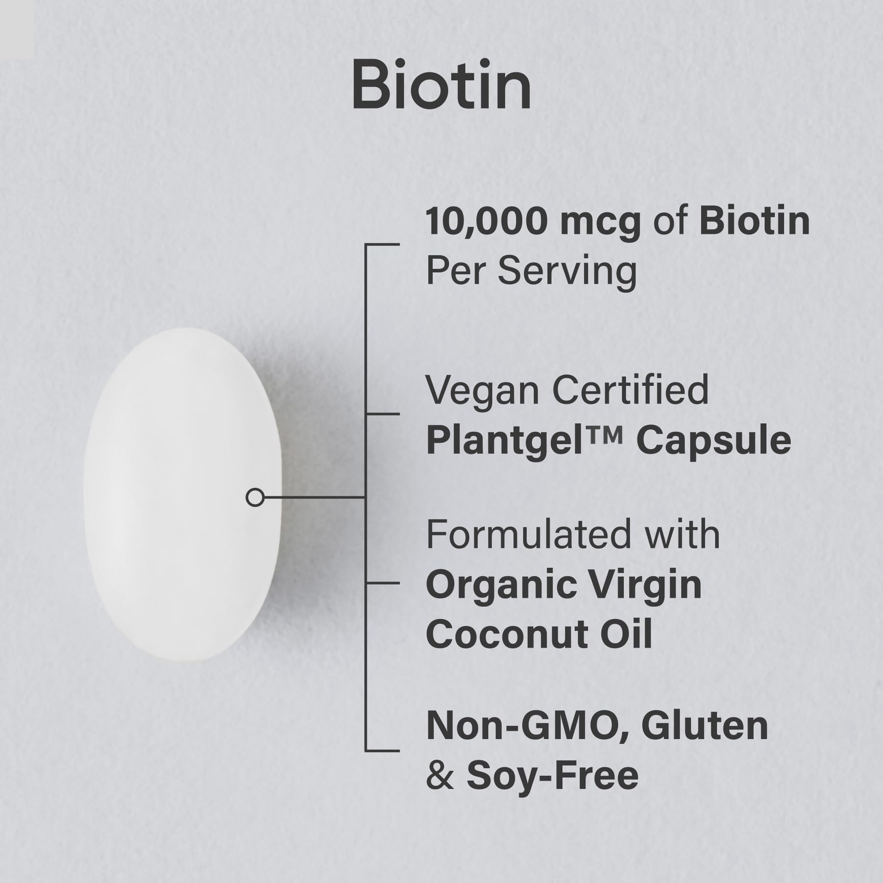 Close up of Sports Research Biotin softgels for hair and skin support.