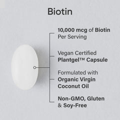 Close up of Sports Research Biotin softgels for hair and skin support.