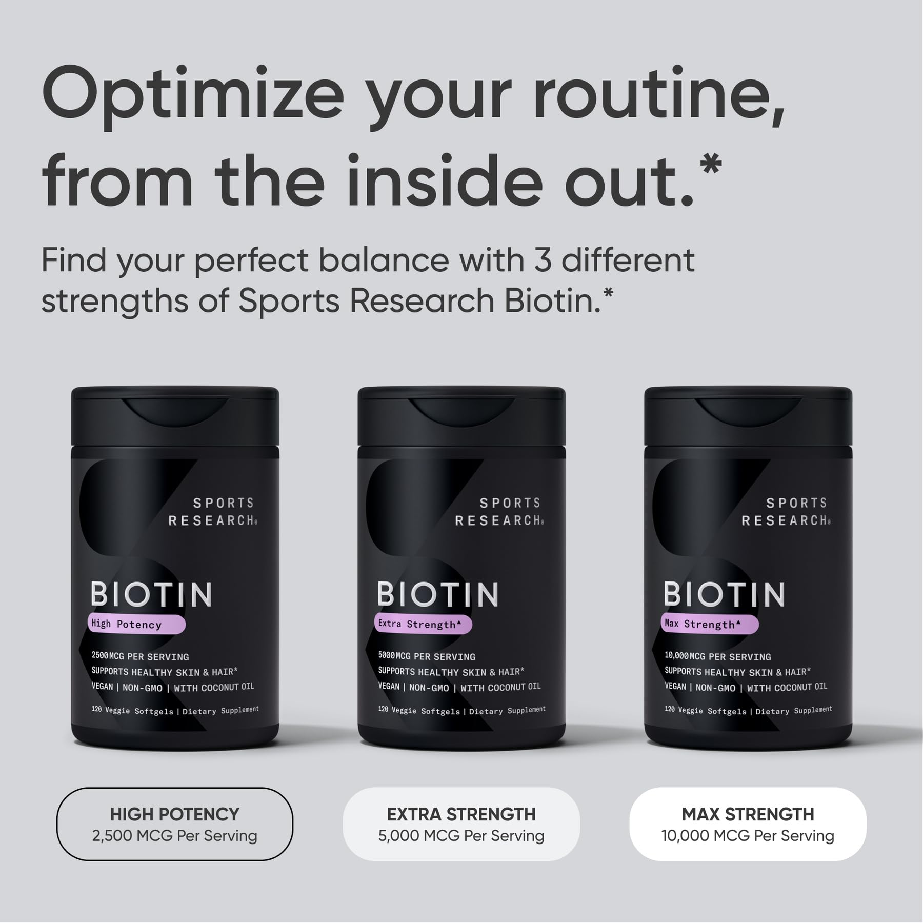 Sports Research Biotina 5000mcg, caja con información de beneficios