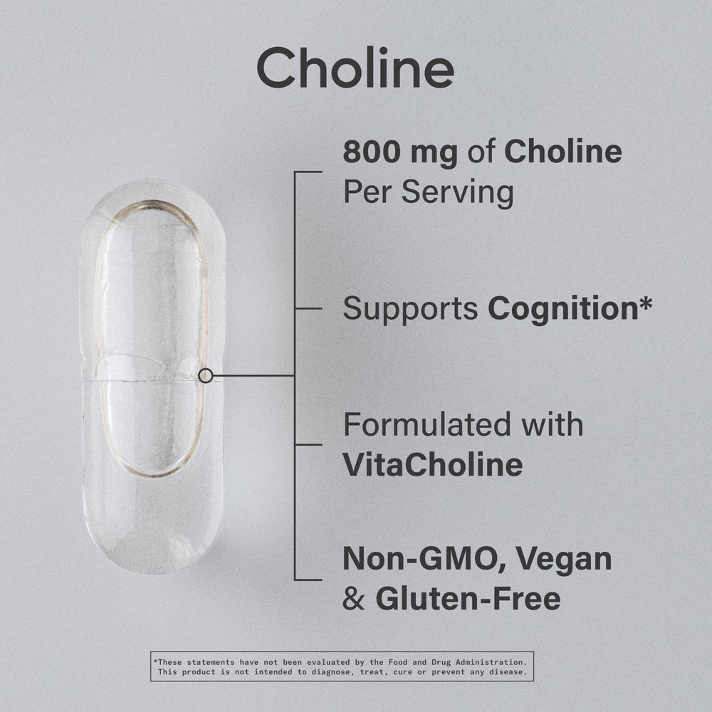 Sports Research Choline 800 mg capsules arranged for easy daily intake and focus