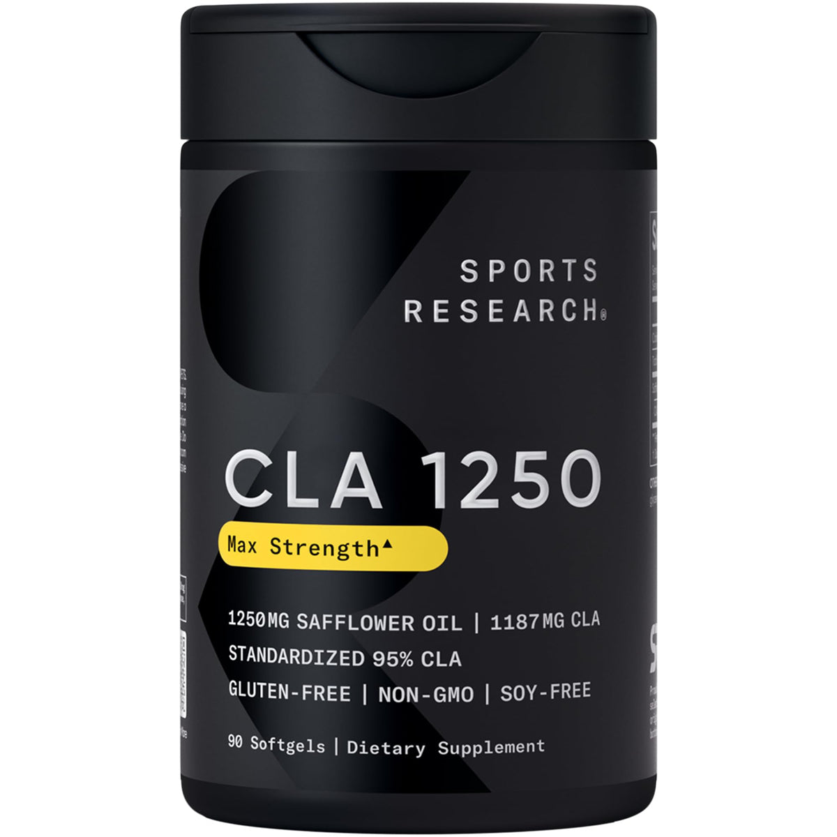 Sports Research CLA 1250mg softgel bottle front with clear label.